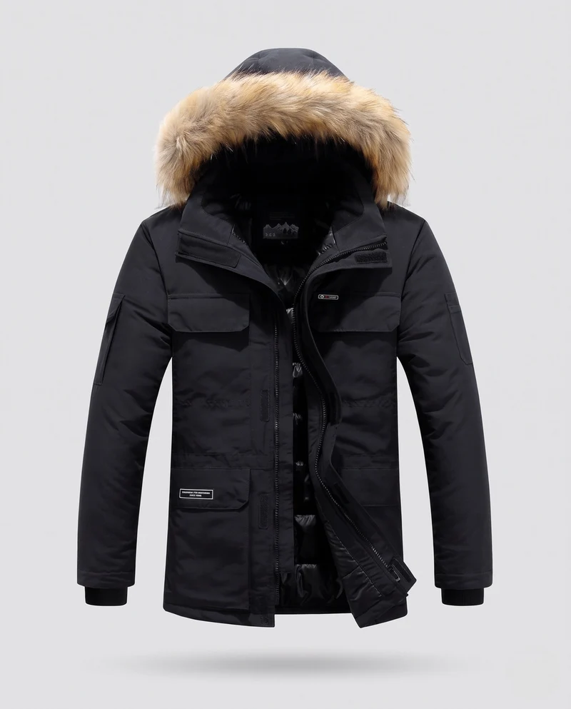 Herren isolierte Parka mit abnehmbarem synthetischem Pelzhut & multifunktionalen Taschen Nord Taschen