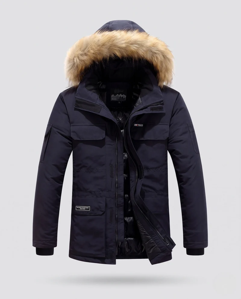Herren isolierte Parka mit abnehmbarem synthetischem Pelzhut & multifunktionalen Taschen Nord Taschen