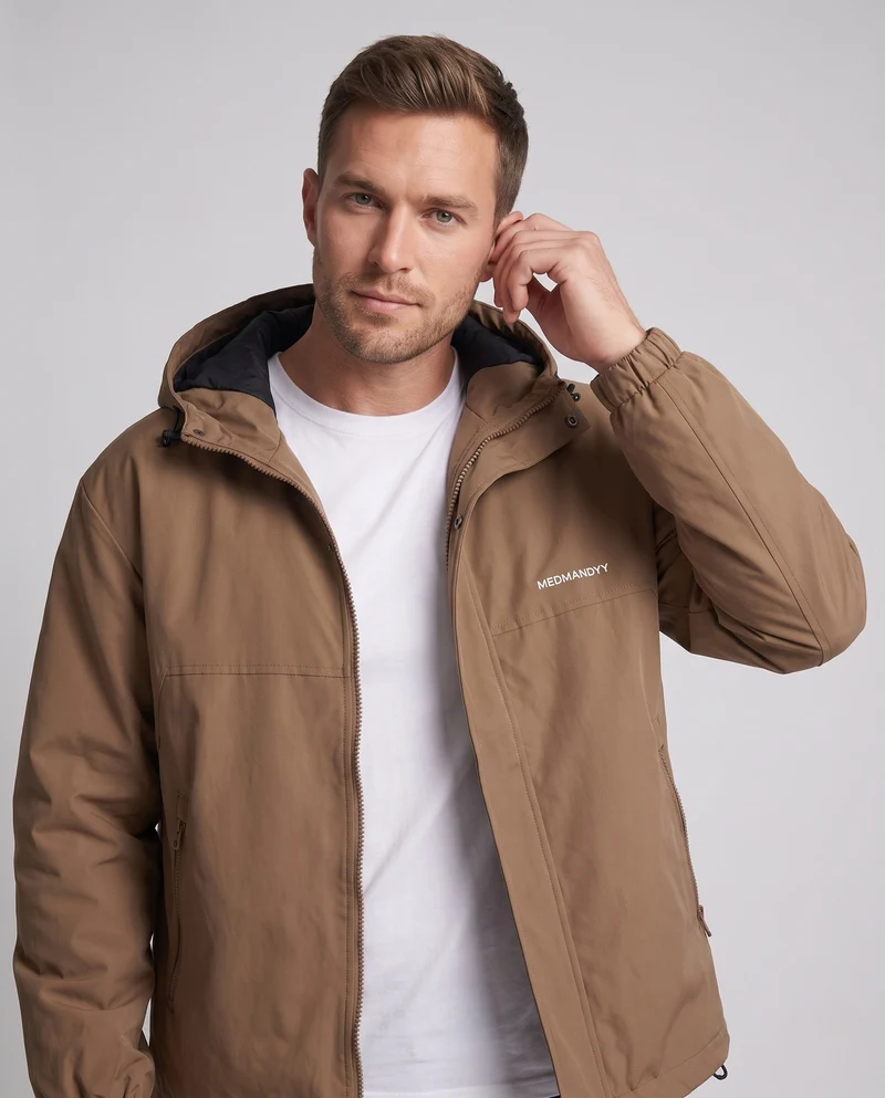 Herren Kapuzen Übergangsjacke aus wind- und wasserabweisendem Canvas mit thermischer Fütterung, Reißverschluss & Saumkordel Nord Taschen