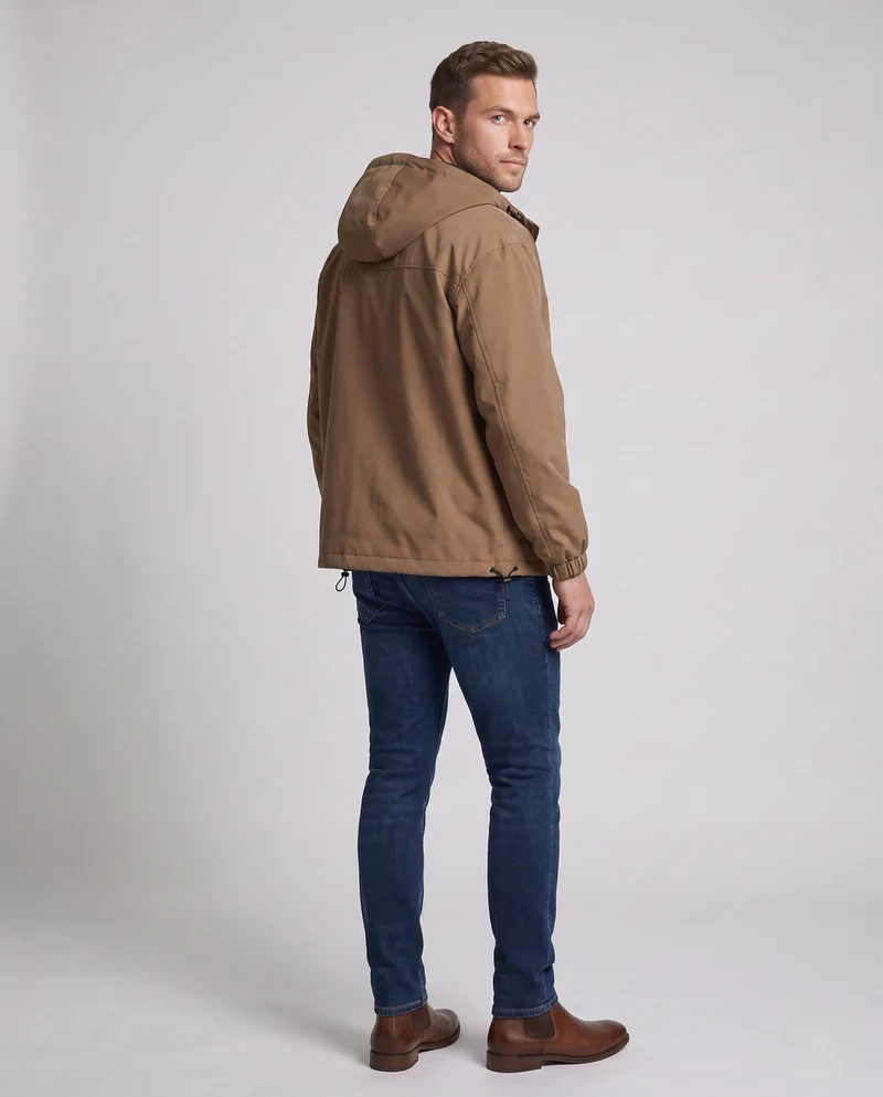 Herren Kapuzen Übergangsjacke aus wind- und wasserabweisendem Canvas mit thermischer Fütterung, Reißverschluss & Saumkordel Nord Taschen