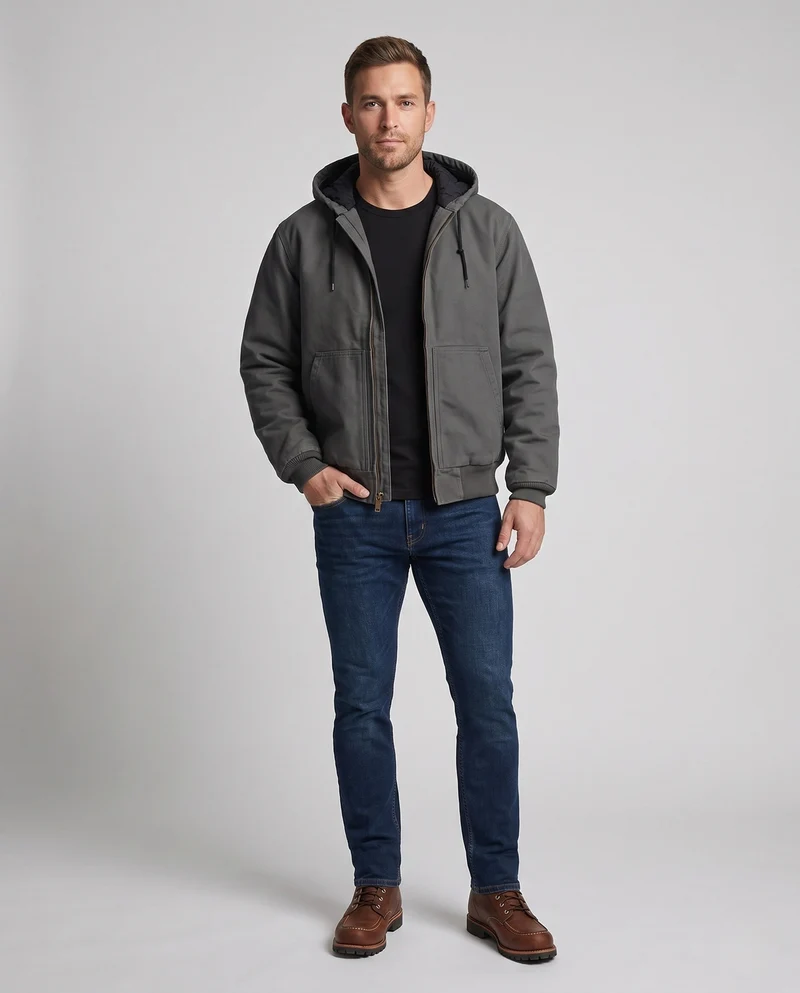 Herren Kapuzen Bomberjacke mit wattierter Thermofütterung & robustem Canvas Nord Taschen