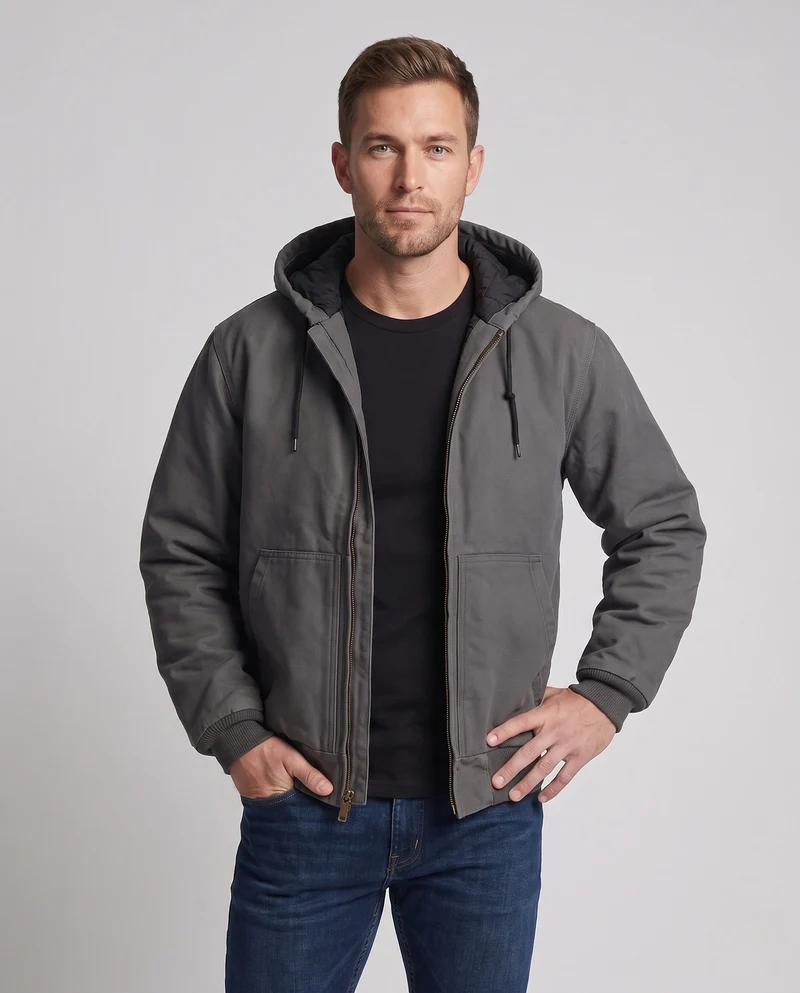 Herren Kapuzen Bomberjacke mit wattierter Thermofütterung & robustem Canvas Nord Taschen