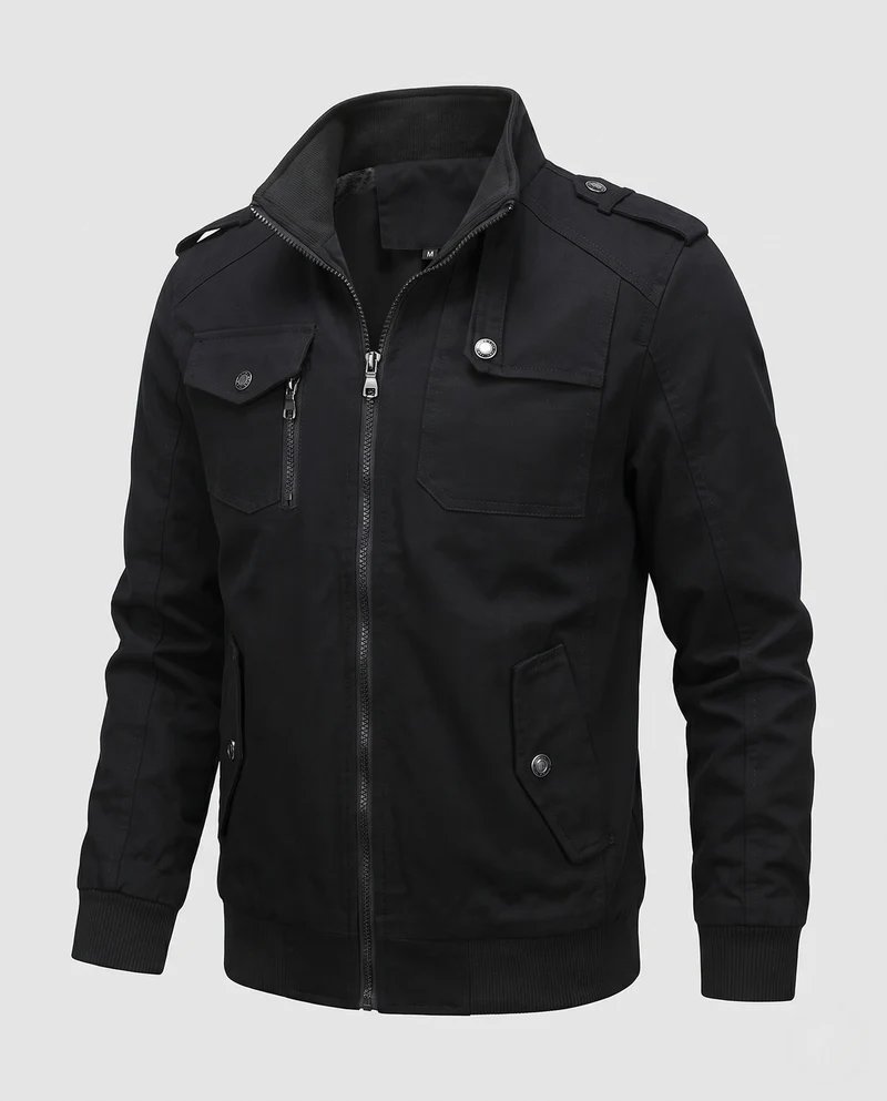 Männer Feldjacke mit Stehkragen, karierter Futter und Schulterklappen Nord Taschen