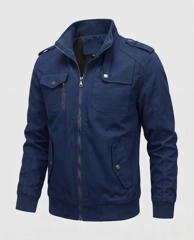 Männer Feldjacke mit Stehkragen, karierter Futter und Schulterklappen Nord Taschen