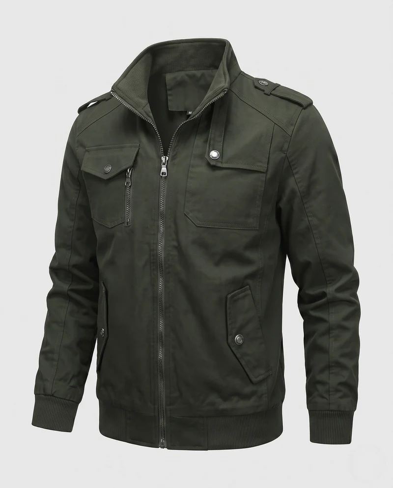 Männer Feldjacke mit Stehkragen, karierter Futter und Schulterklappen Nord Taschen