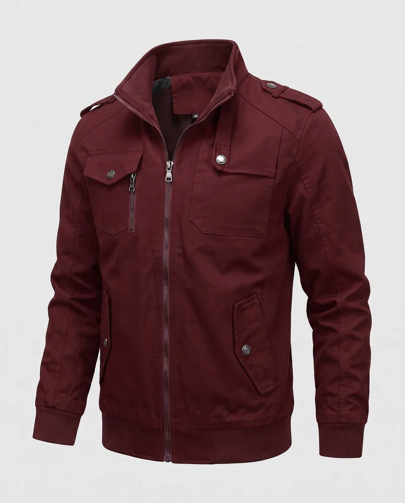 Männer Feldjacke mit Stehkragen, karierter Futter und Schulterklappen Nord Taschen