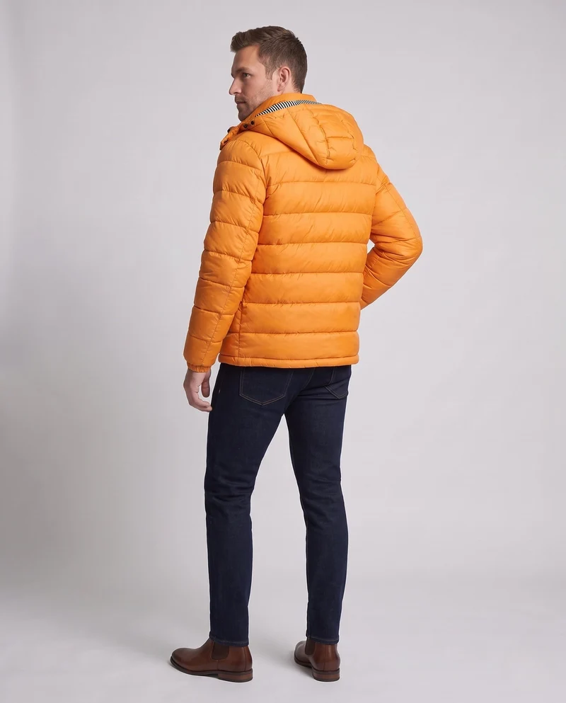 Herren Glänzende Steppjacke mit Kapuze, Gestreiftem Innenfutter & Kontrastreißverschlüssen Nord Taschen
