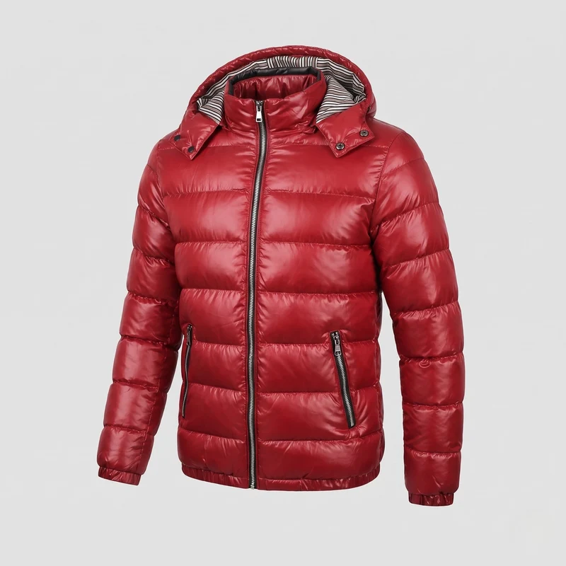Herren Glänzende Steppjacke mit Kapuze, Gestreiftem Innenfutter & Kontrastreißverschlüssen Nord Taschen