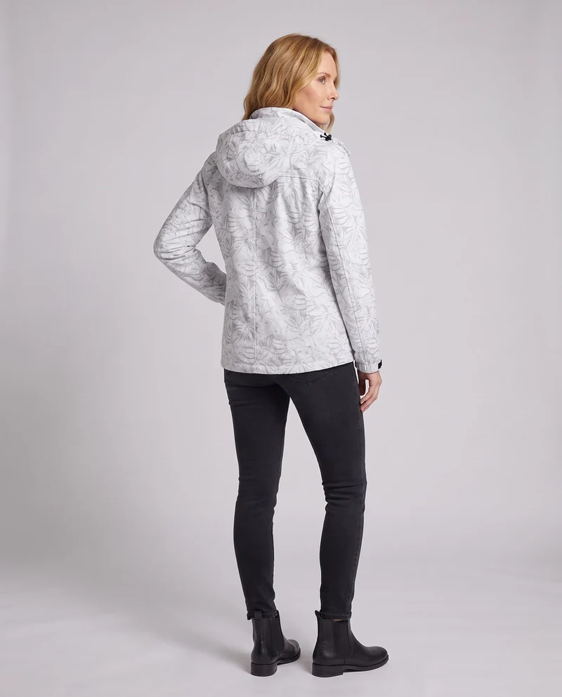 Damen leichte atmungsaktive Regenjacke mit Kapuze und floralem Blätterdruck Nord Taschen