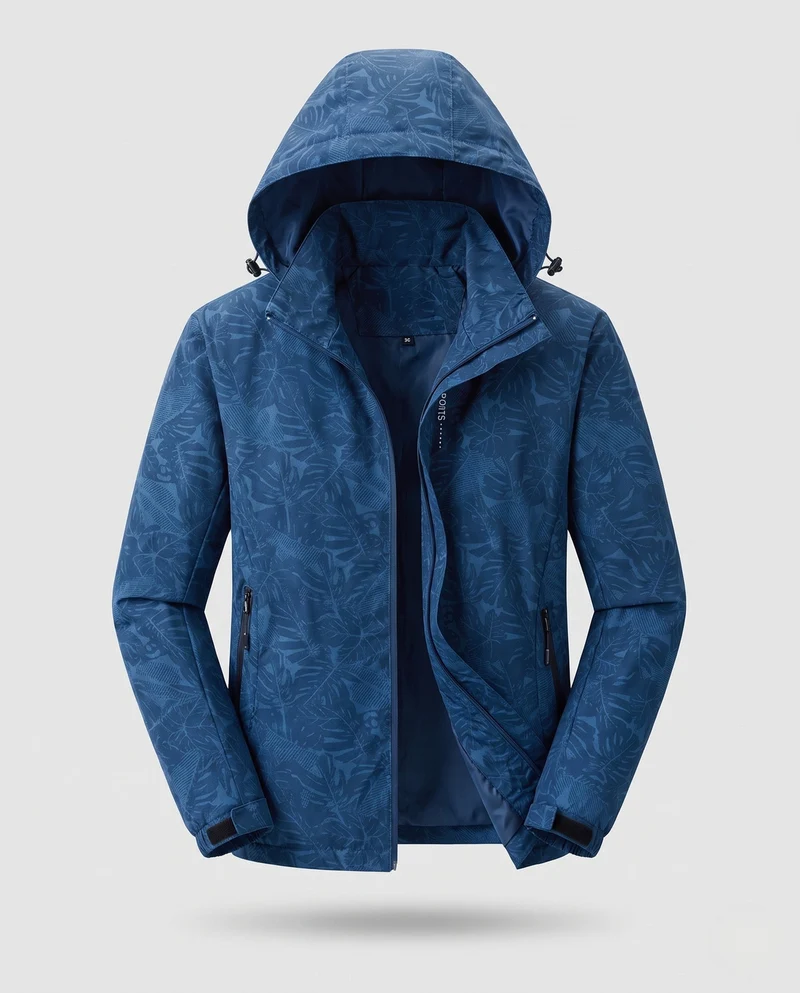 Damen leichte atmungsaktive Regenjacke mit Kapuze und floralem Blätterdruck Nord Taschen