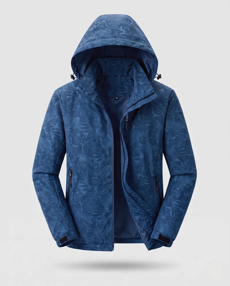 Damen leichte atmungsaktive Regenjacke mit Kapuze und floralem Blätterdruck Nord Taschen
