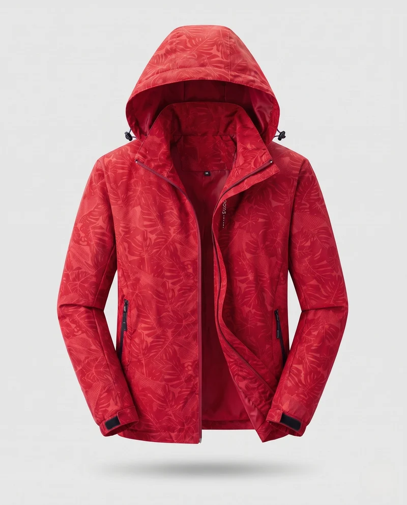Damen leichte atmungsaktive Regenjacke mit Kapuze und floralem Blätterdruck Nord Taschen