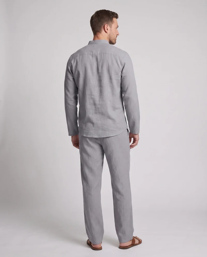 Herren Casual Leinenmischung Set mit Stehkragen Henley und entspannten Faltenhosen Nord Taschen