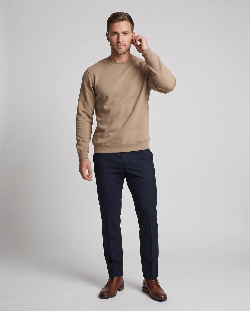 Herren Freizeit Baumwollmischung Rundhals Sweatshirt mit Rippbündchen Nord Taschen