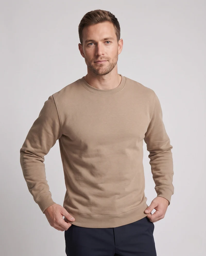Herren Freizeit Baumwollmischung Rundhals Sweatshirt mit Rippbündchen Nord Taschen
