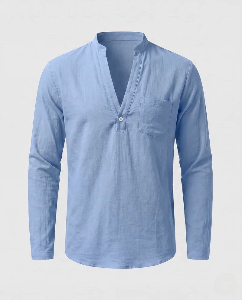 Herren Freizeit Langarm-Henley-Shirt mit kurzem Stehkragen und Brusttasche Nord Taschen