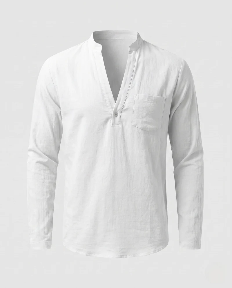 Herren Freizeit Langarm-Henley-Shirt mit kurzem Stehkragen und Brusttasche Nord Taschen