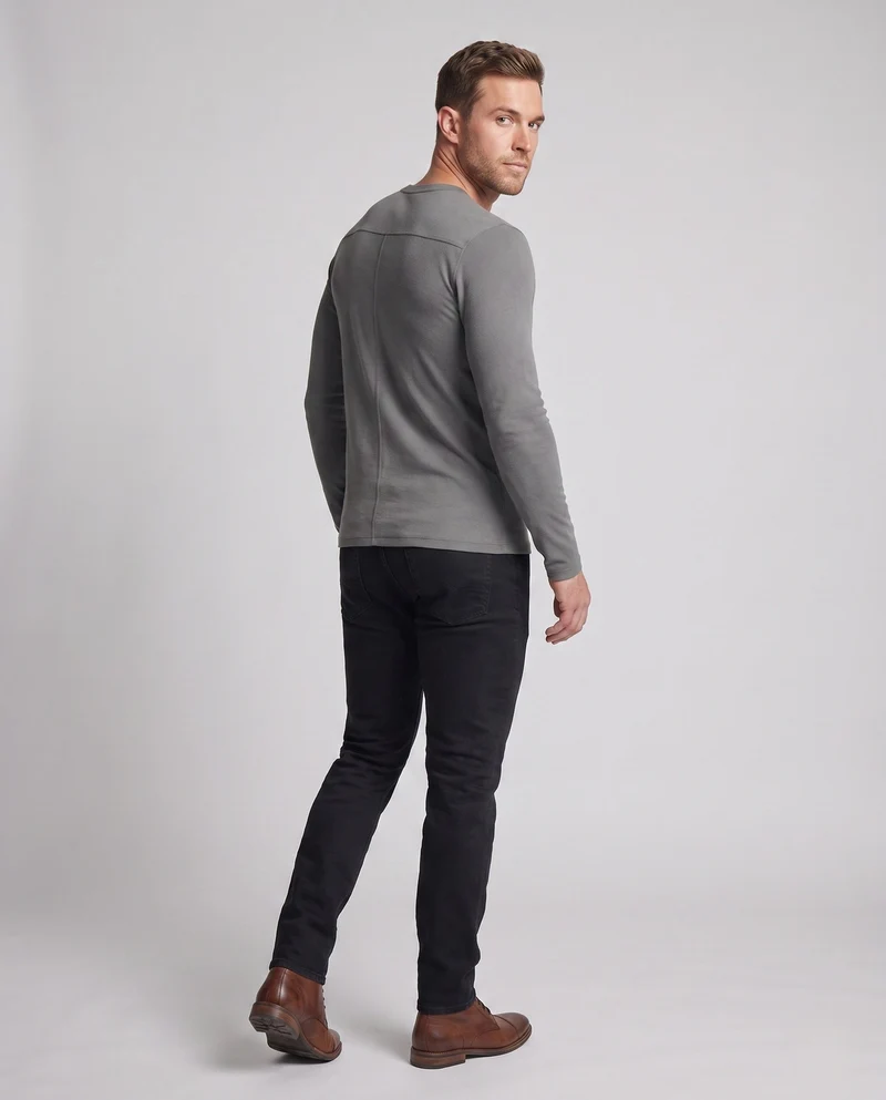 Männliches Langarm-Henley-Hemd mit tailored Schnitt aus Baumwollmischung mit Knopfverschluss Nord Taschen