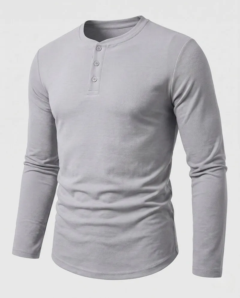 Männliches Langarm-Henley-Hemd mit tailored Schnitt aus Baumwollmischung mit Knopfverschluss Nord Taschen