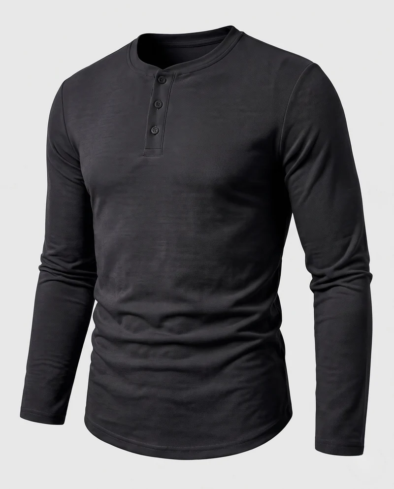 Männliches Langarm-Henley-Hemd mit tailored Schnitt aus Baumwollmischung mit Knopfverschluss Nord Taschen