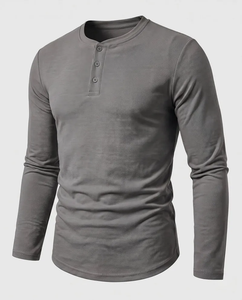 Männliches Langarm-Henley-Hemd mit tailored Schnitt aus Baumwollmischung mit Knopfverschluss Nord Taschen