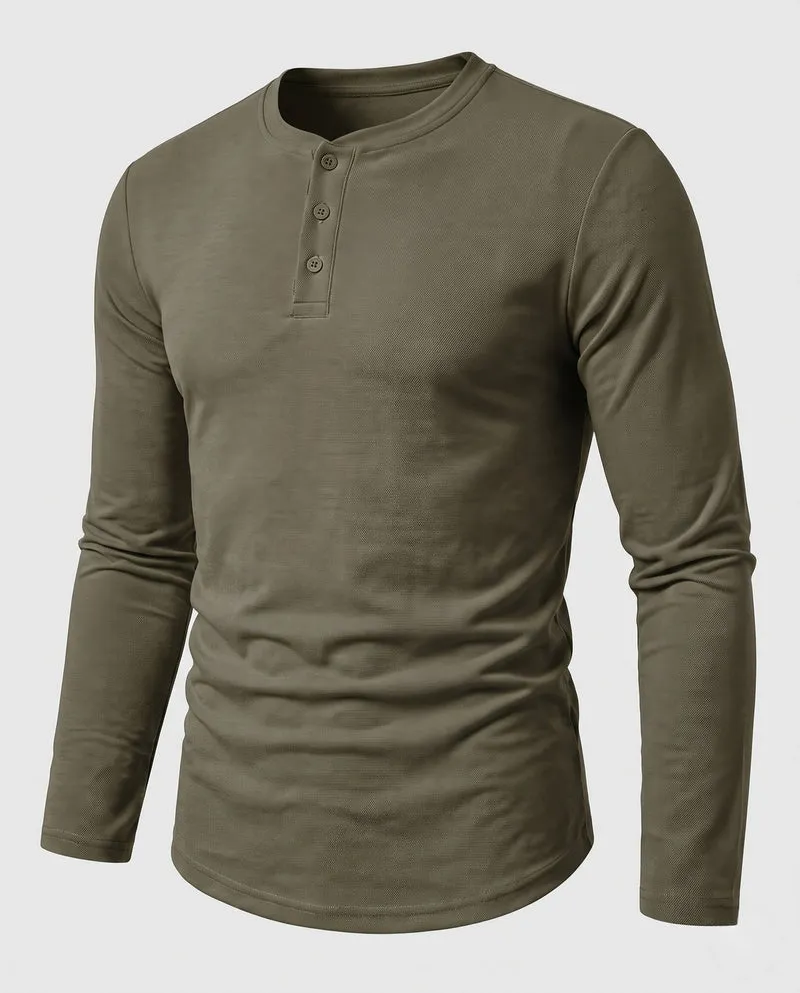Männliches Langarm-Henley-Hemd mit tailored Schnitt aus Baumwollmischung mit Knopfverschluss Nord Taschen