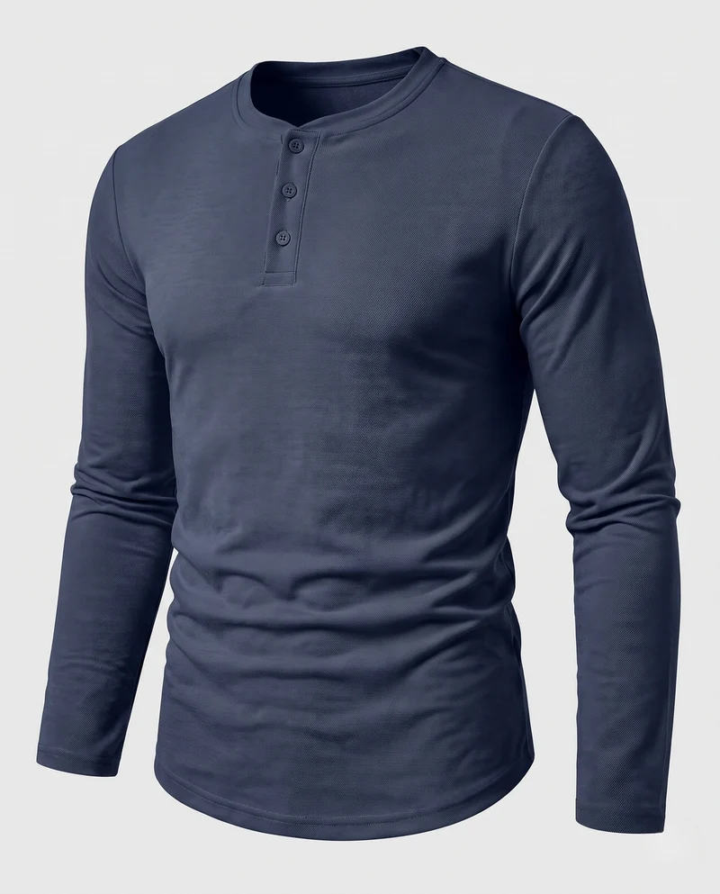 Männliches Langarm-Henley-Hemd mit tailored Schnitt aus Baumwollmischung mit Knopfverschluss Nord Taschen