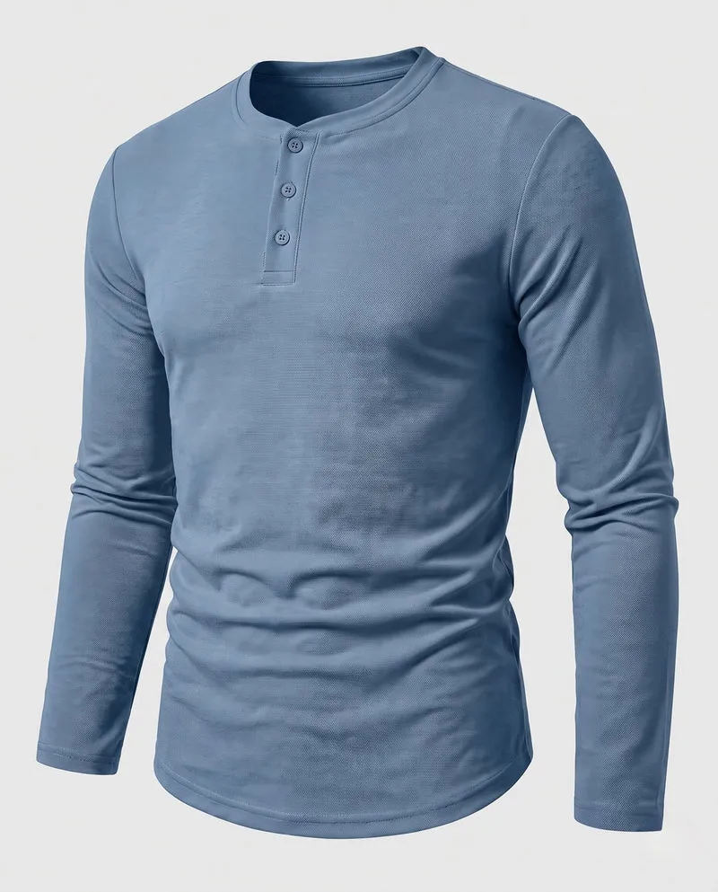 Männliches Langarm-Henley-Hemd mit tailored Schnitt aus Baumwollmischung mit Knopfverschluss Nord Taschen