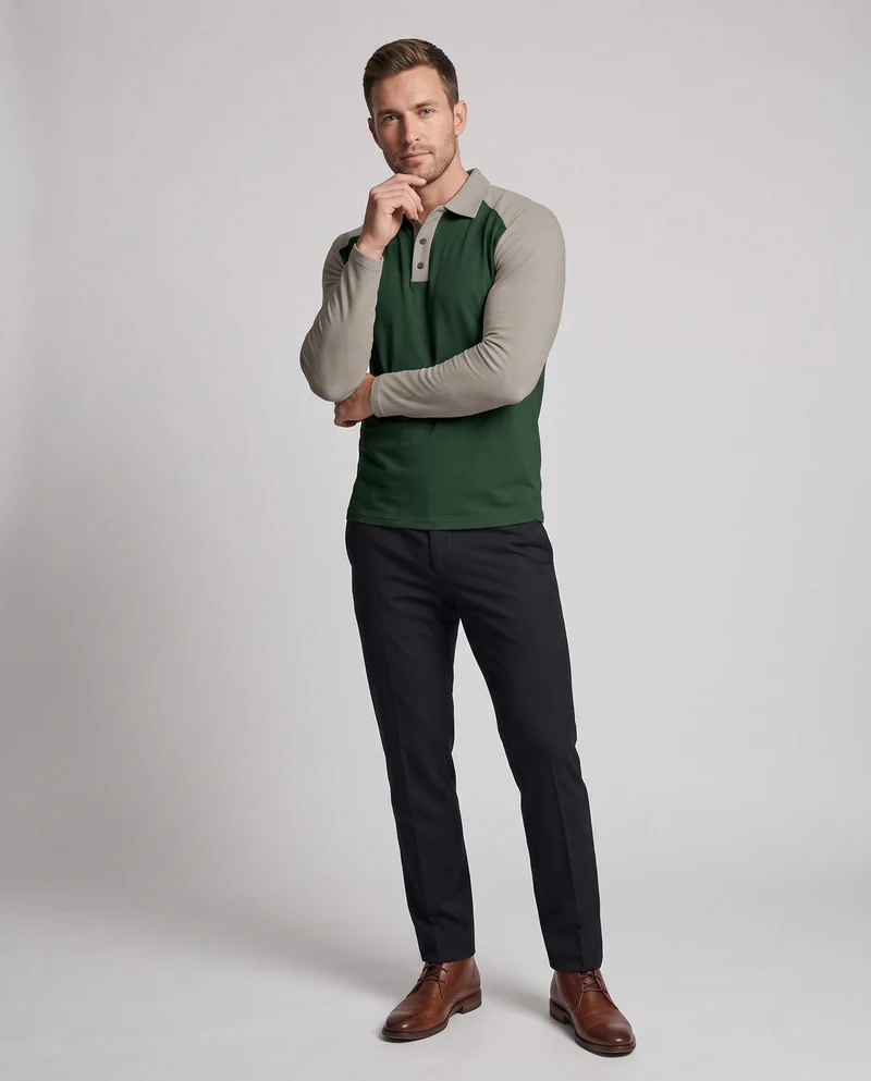 Herren Langarm-Performance-Polo-Shirt mit Raglanärmeln und Knopfleiste Nord Taschen