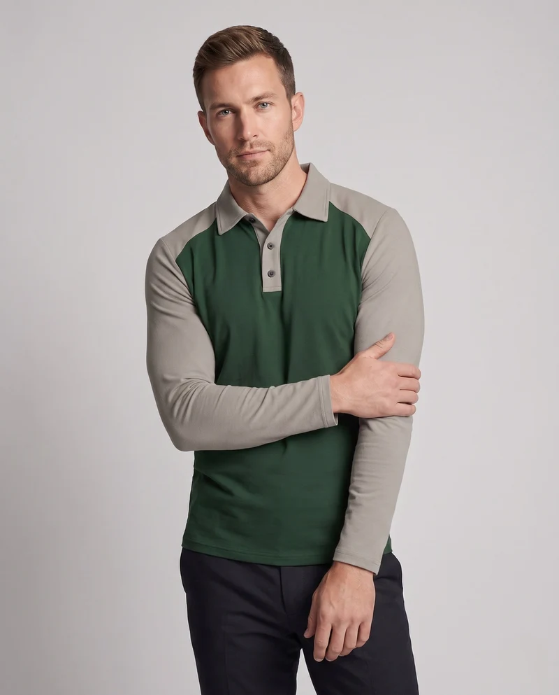 Herren Langarm-Performance-Polo-Shirt mit Raglanärmeln und Knopfleiste Nord Taschen
