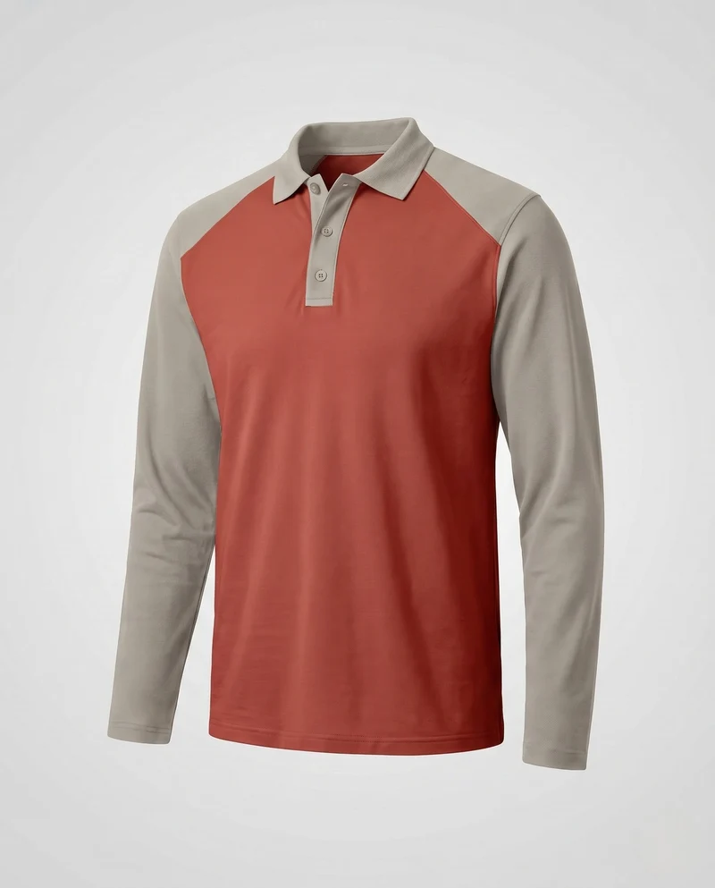 Herren Langarm-Performance-Polo-Shirt mit Raglanärmeln und Knopfleiste Nord Taschen