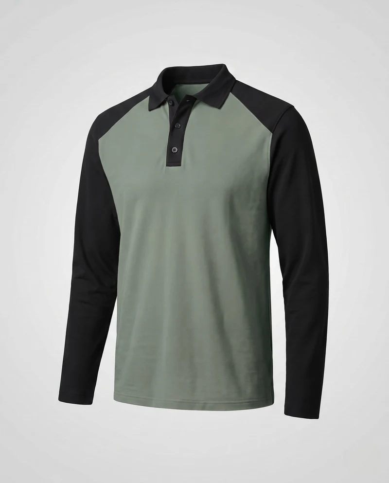 Herren Langarm-Performance-Polo-Shirt mit Raglanärmeln und Knopfleiste Nord Taschen