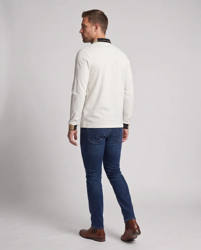 Herren Langarm-Polohemd mit Kontraststreifen am Kragen und an den Bündchen Nord Taschen
