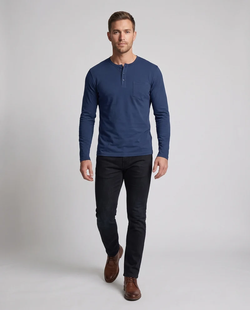 Herren Langarm-Henley-Shirt mit Brusttasche aus Baumwoll-Jersey Nord Taschen
