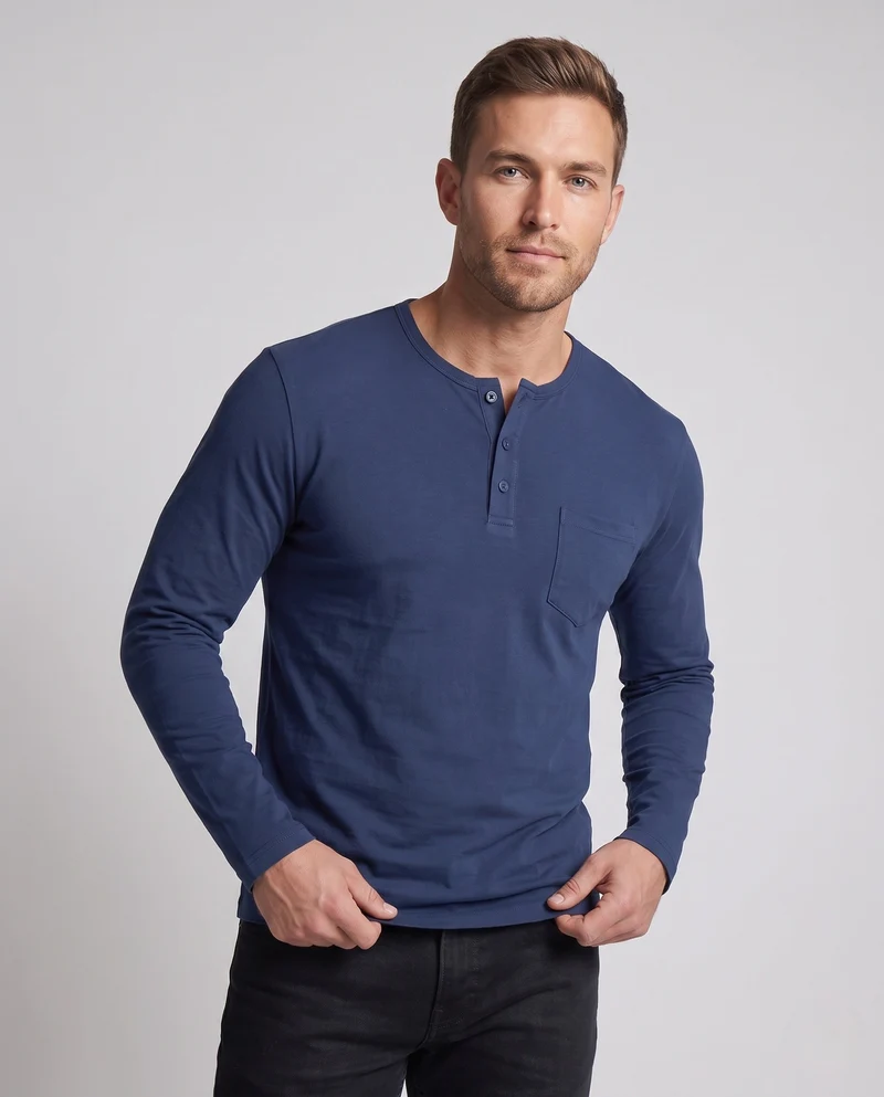 Herren Langarm-Henley-Shirt mit Brusttasche aus Baumwoll-Jersey Nord Taschen