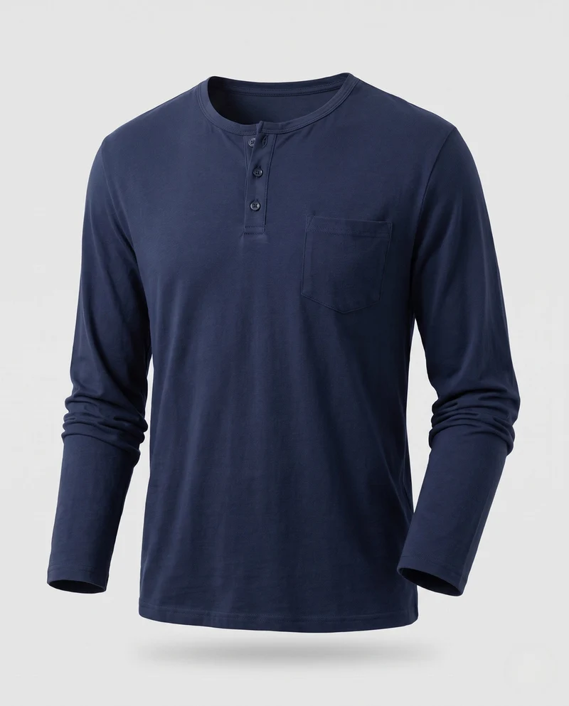 Herren Langarm-Henley-Shirt mit Brusttasche aus Baumwoll-Jersey Nord Taschen