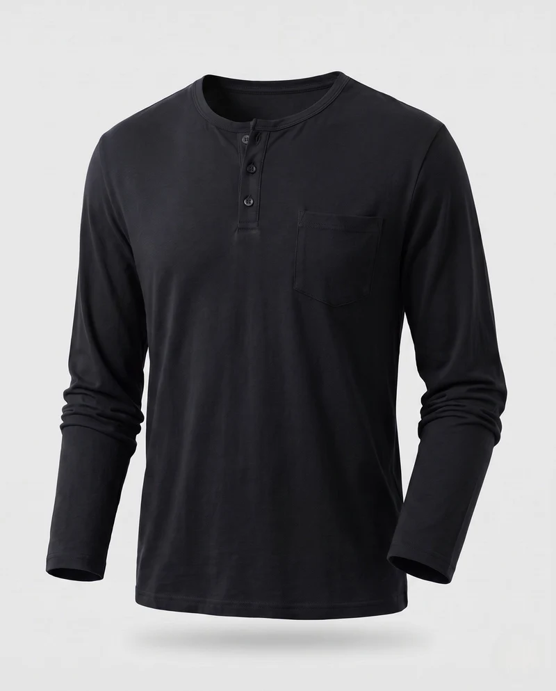 Herren Langarm-Henley-Shirt mit Brusttasche aus Baumwoll-Jersey Nord Taschen