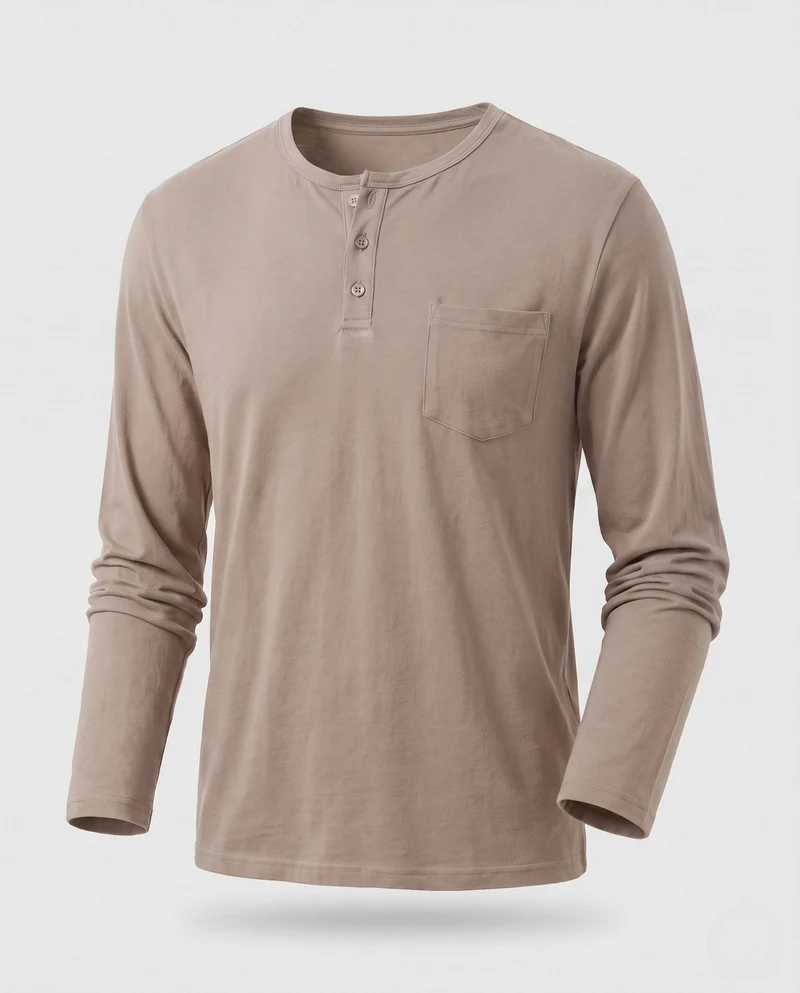 Herren Langarm-Henley-Shirt mit Brusttasche aus Baumwoll-Jersey Nord Taschen