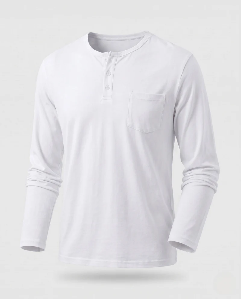Herren Langarm-Henley-Shirt mit Brusttasche aus Baumwoll-Jersey Nord Taschen