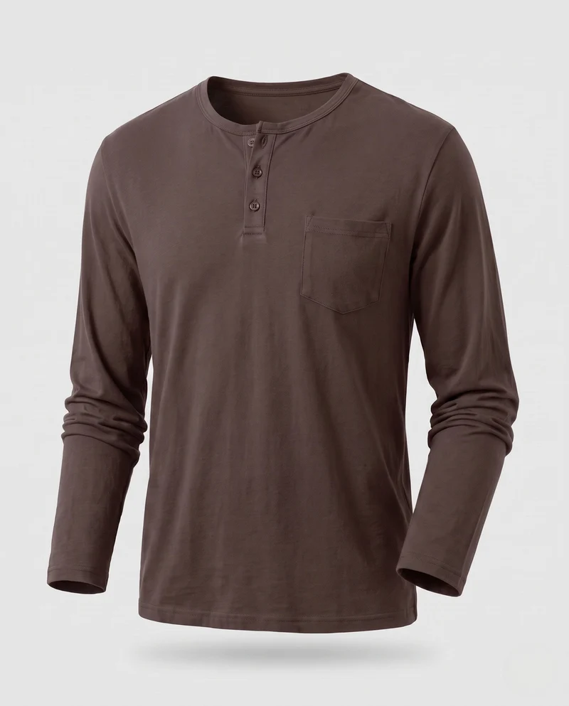 Herren Langarm-Henley-Shirt mit Brusttasche aus Baumwoll-Jersey Nord Taschen