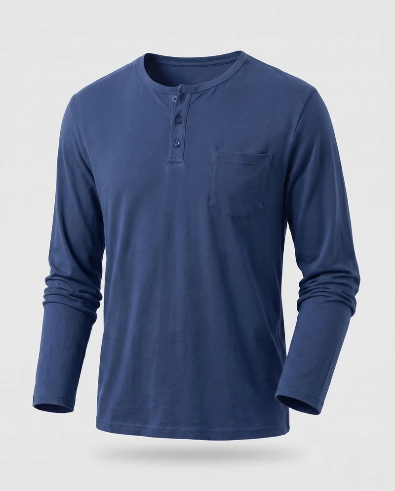 Herren Langarm-Henley-Shirt mit Brusttasche aus Baumwoll-Jersey Nord Taschen