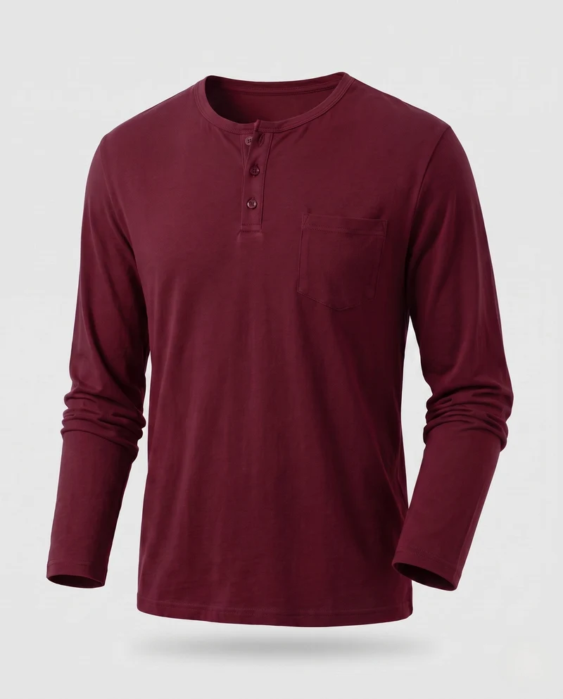 Herren Langarm-Henley-Shirt mit Brusttasche aus Baumwoll-Jersey Nord Taschen