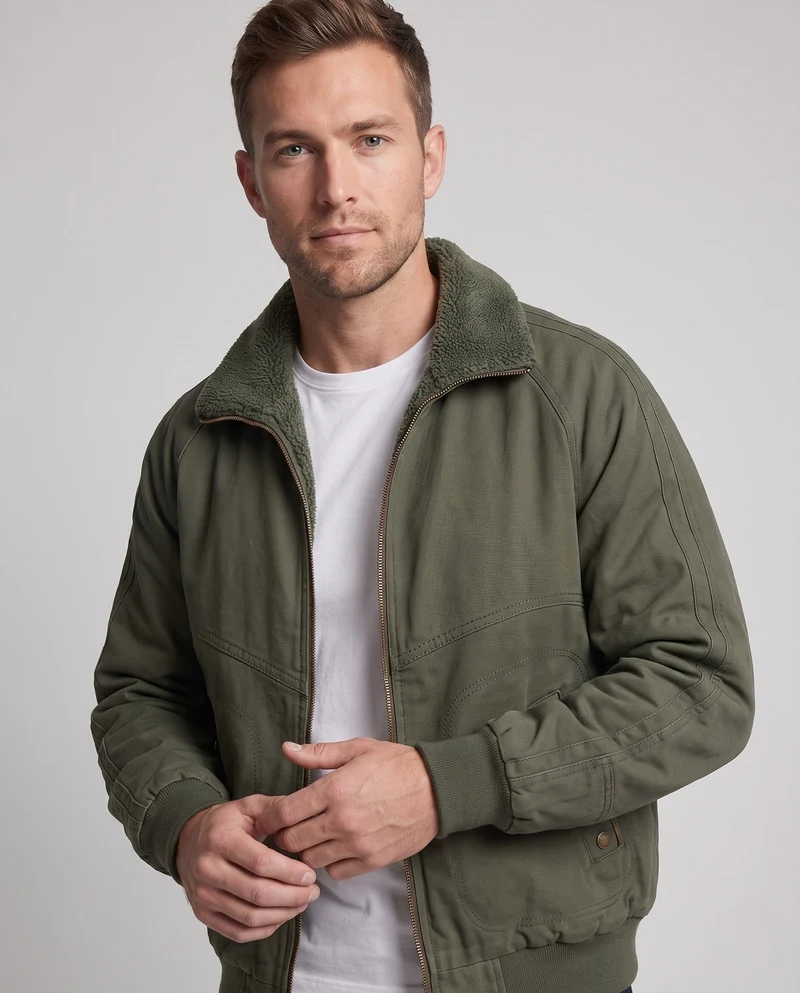 Herren Wendebomberjacke mit Teddyfutter, robustem Canvas-Obermaterial und Reißverschlusstaschen Nord Taschen