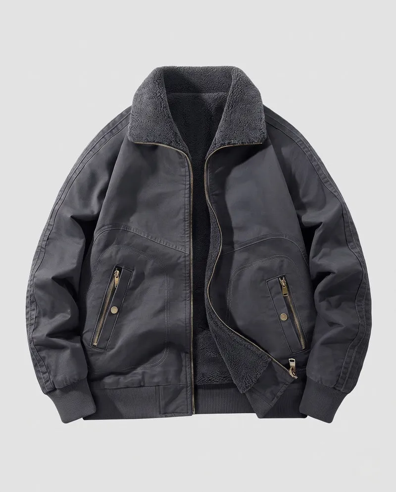 Herren Wendebomberjacke mit Teddyfutter, robustem Canvas-Obermaterial und Reißverschlusstaschen Nord Taschen