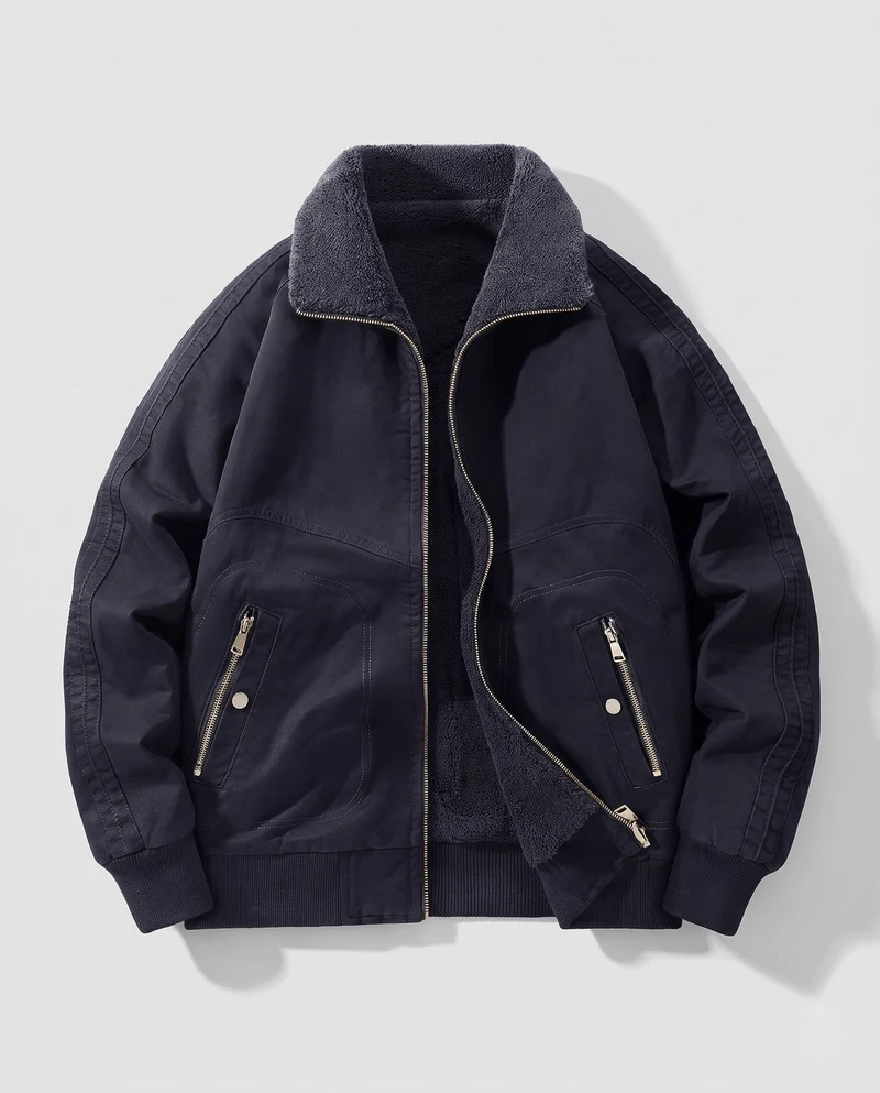 Herren Wendebomberjacke mit Teddyfutter, robustem Canvas-Obermaterial und Reißverschlusstaschen Nord Taschen