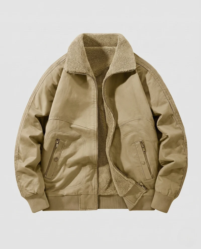 Herren Wendebomberjacke mit Teddyfutter, robustem Canvas-Obermaterial und Reißverschlusstaschen Nord Taschen