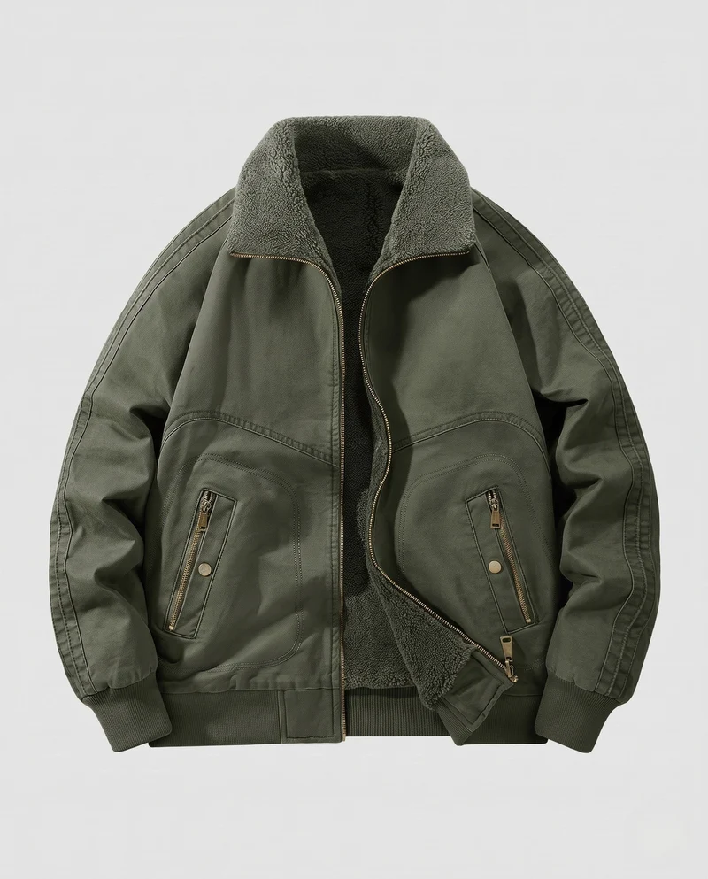 Herren Wendebomberjacke mit Teddyfutter, robustem Canvas-Obermaterial und Reißverschlusstaschen Nord Taschen