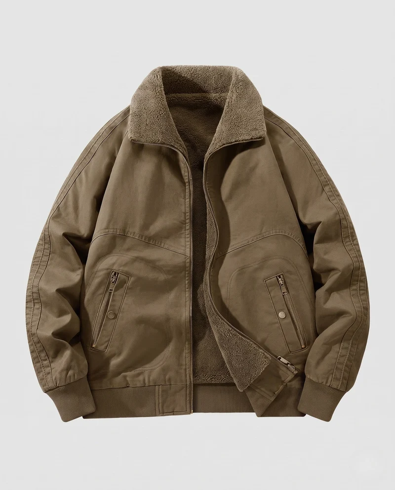 Herren Wendebomberjacke mit Teddyfutter, robustem Canvas-Obermaterial und Reißverschlusstaschen Nord Taschen