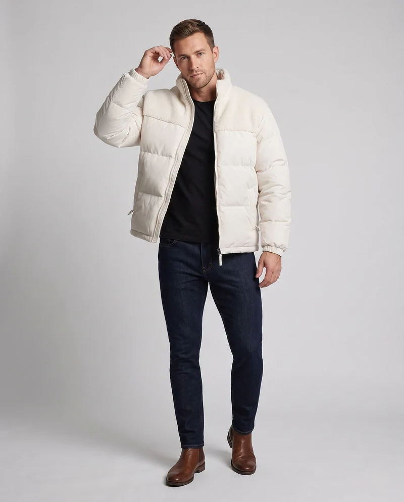 Männer reversible gepolsterte Steppjacke mit Teddybesatz und hohem Stehkragen Nord Taschen