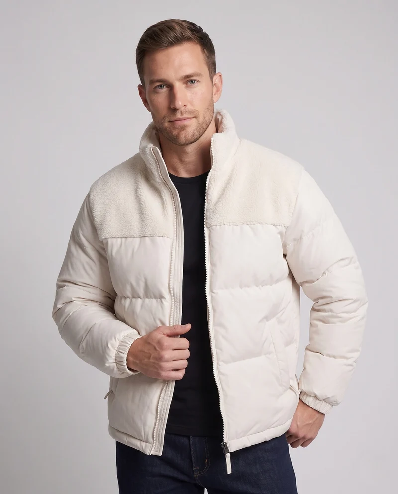 Männer reversible gepolsterte Steppjacke mit Teddybesatz und hohem Stehkragen Nord Taschen